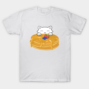 Cute white cat eating a pancake T-Shirt